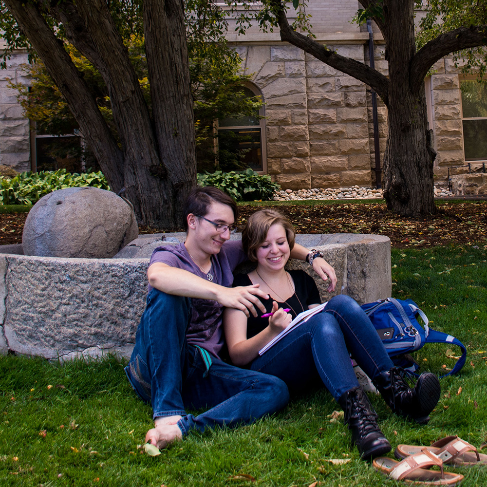 Two students relaxing in Stratton Commons.